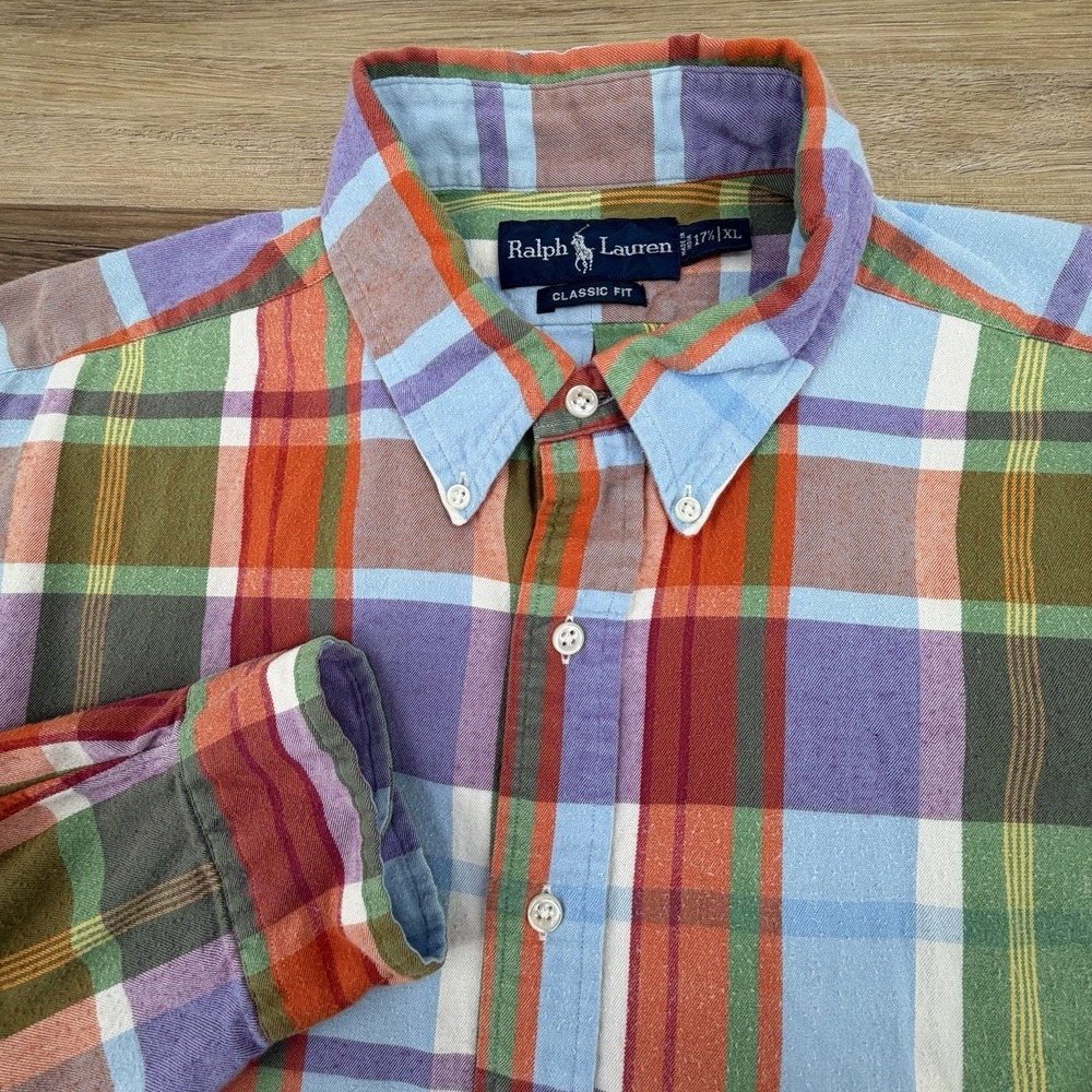 Polo Ralph Lauren Button Down Mens 17.5 XL Classic Fit Multicolor Plaid Flannel